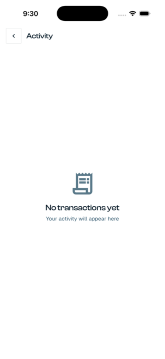 Activity screen listing past transactions